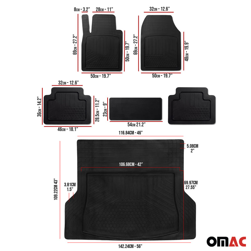 Kit Tapis de sol et coffre pour VW Sharan Antidérapante Imperméable Noir 6Pcs