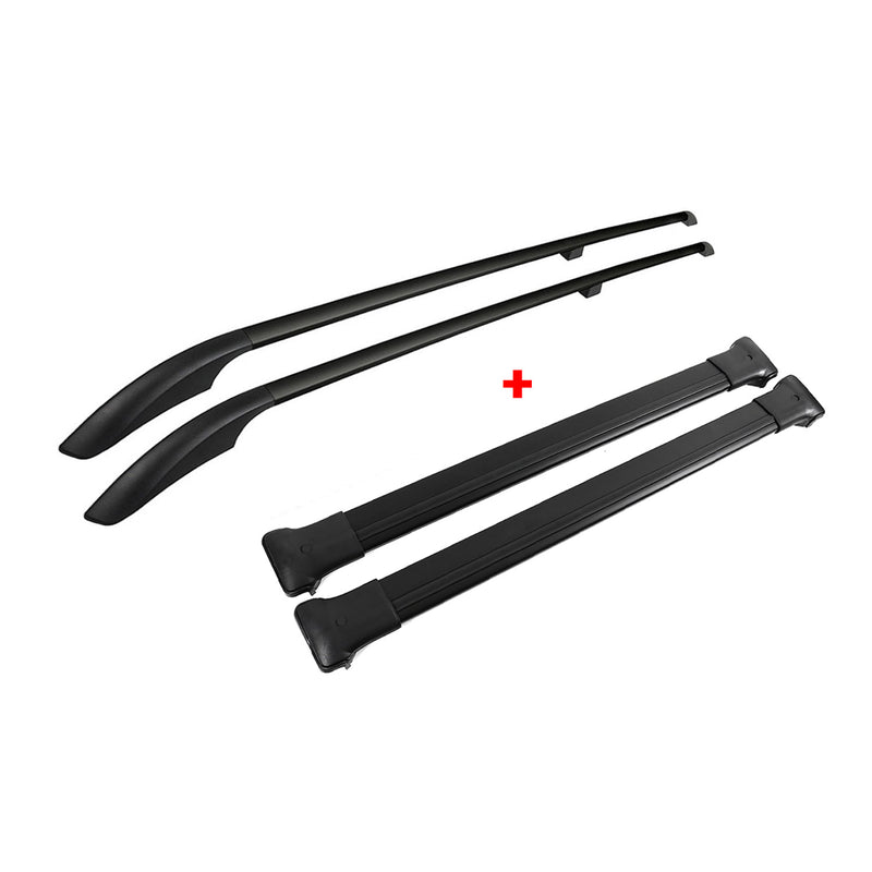 Kit Barres de toit pour VW Caddy 3 2003-2015 L2 Empattement Long Alu Noir 4x