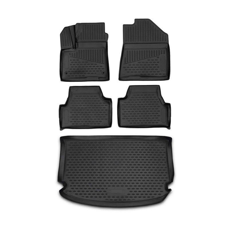 Kit Tapis de sol et coffre pour Kia Soul 2014-2020 en Caoutchouc TPE Noir