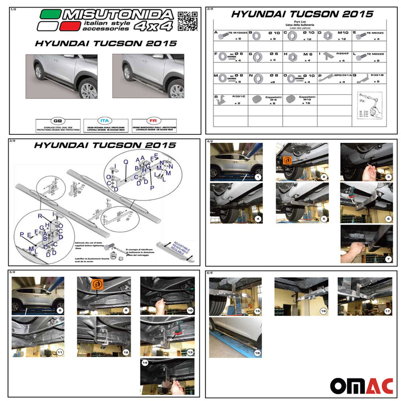 Marchepieds Latéraux pour Hyundai Tucson 2015-2018 Acier Inoxydable Noir