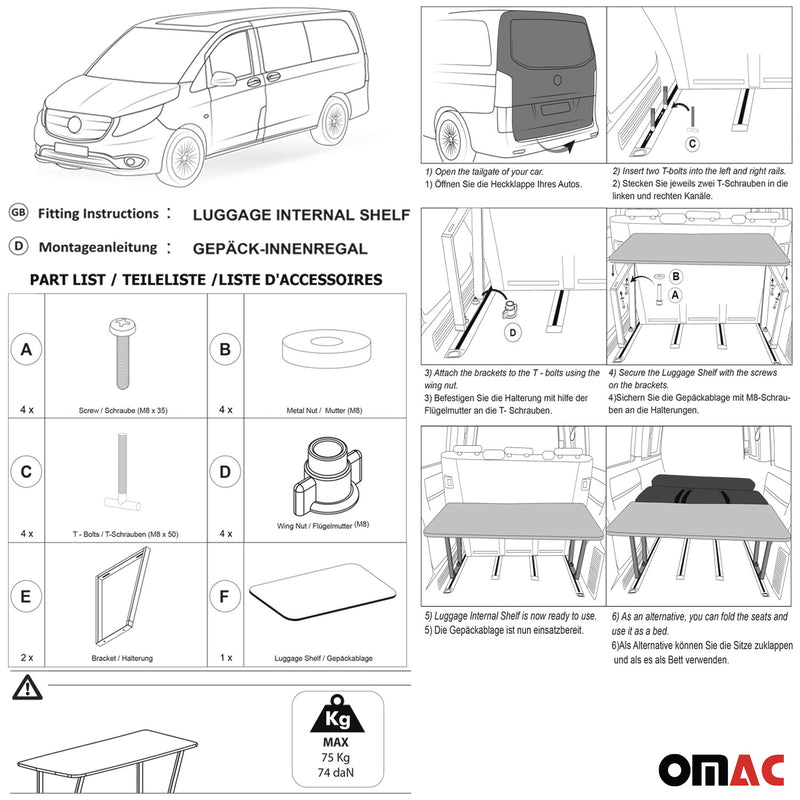 Multiflex Board de Camping MDF pour Mercedes Vito W447 2014-2024 en Acier