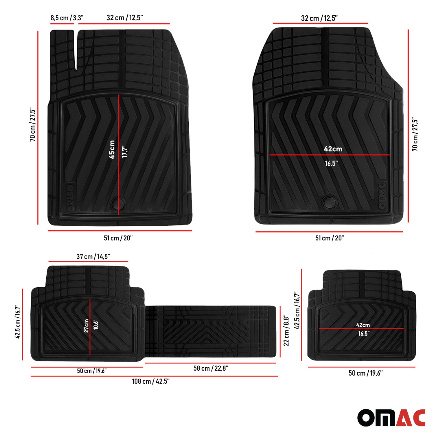 Tapis de Sol Antidérapants pour Lexus en Caoutchouc Noir 4 Pcs