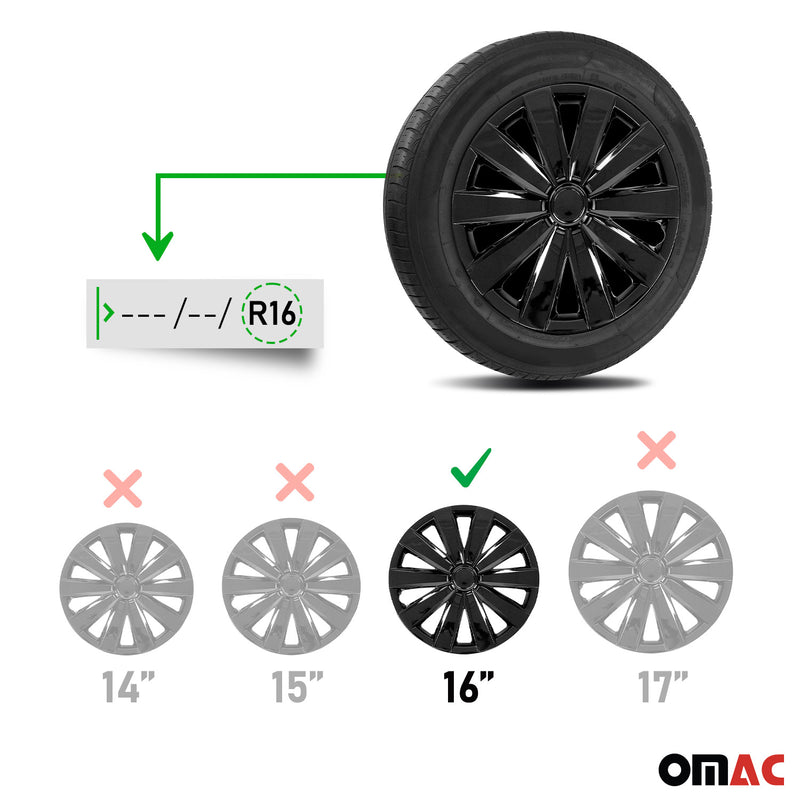 Jeu Enjoliveurs de Roue pour Peugeot 308 16 Pouces 4 Piéces Noir