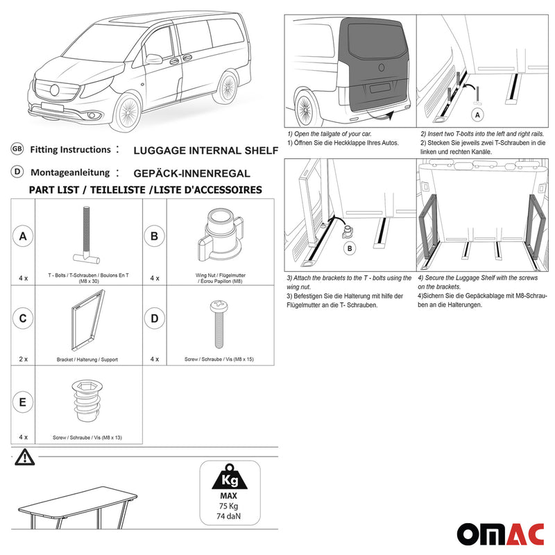 OMAC Consoles de Multiflex Board pour Mercedes Vito W447 2014-2024 en Métal