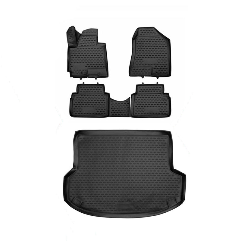 Kit Tapis de sol et coffre pour Hyundai ix35 2009-2015 en Caoutchouc TPE Noir