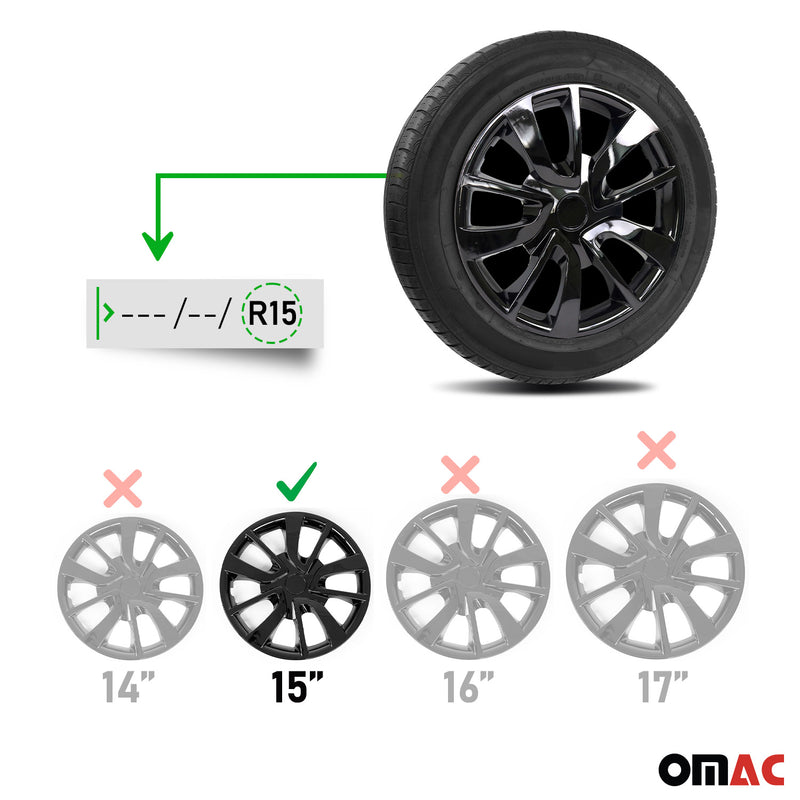 Jeu Enjoliveurs de Roue pour Toyota Yaris 15 Pouces 4 Piéces Noir