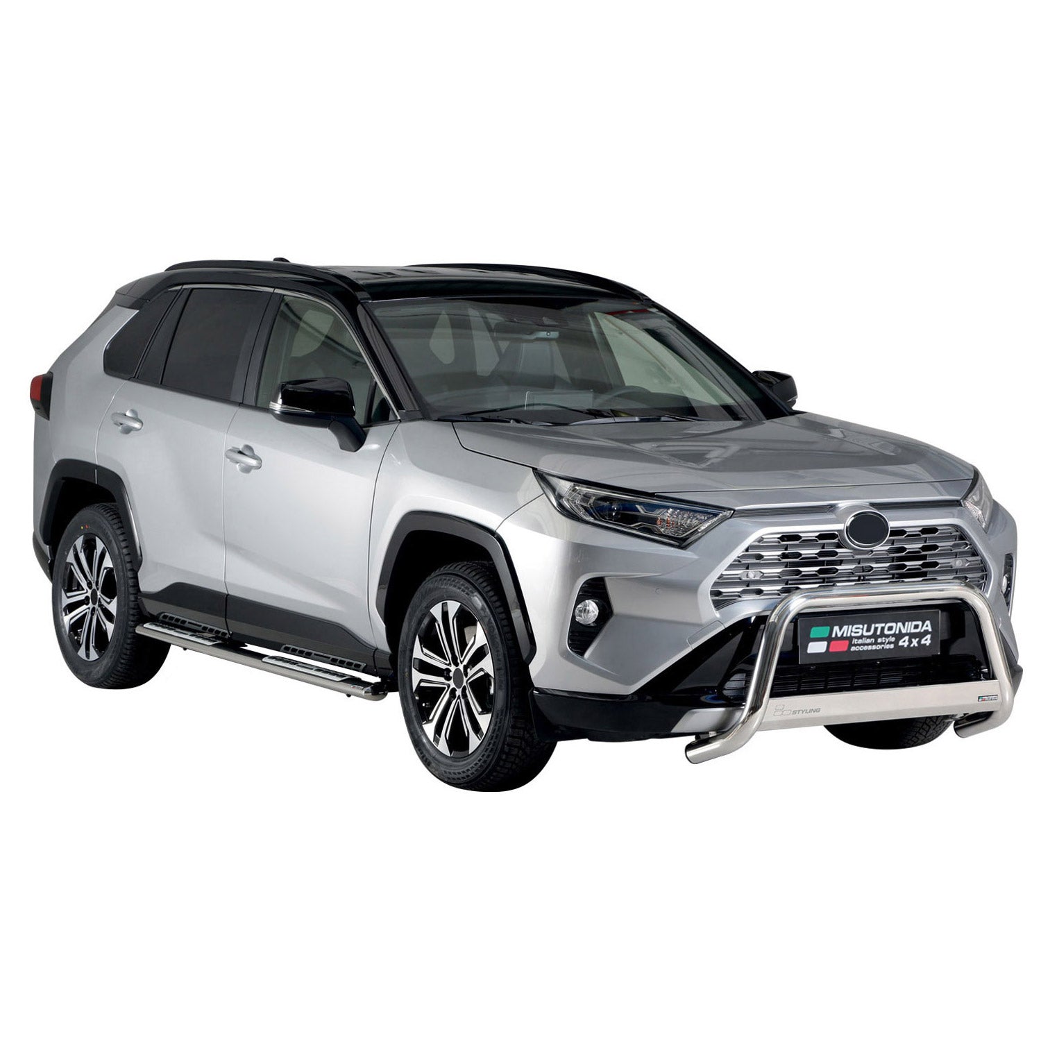 Marchepieds Latéraux pour Toyota RAV4 Hybride 2019-2025 Acier Inox Argent