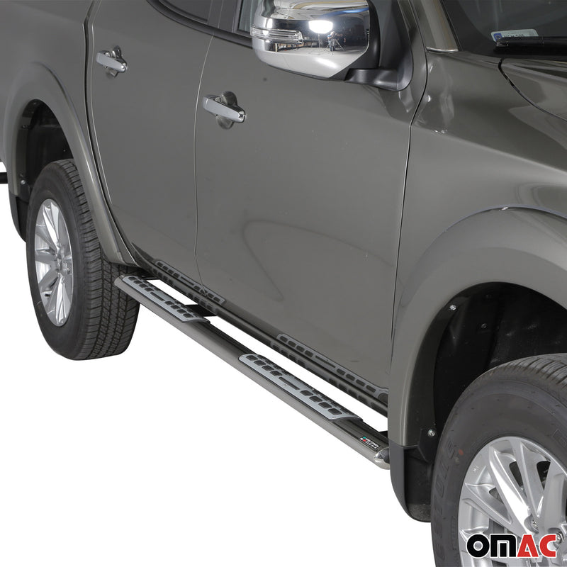 Marchepieds Latéraux pour Mitsubishi L200 Double Cab 2015-2018 Acier Inox Argent