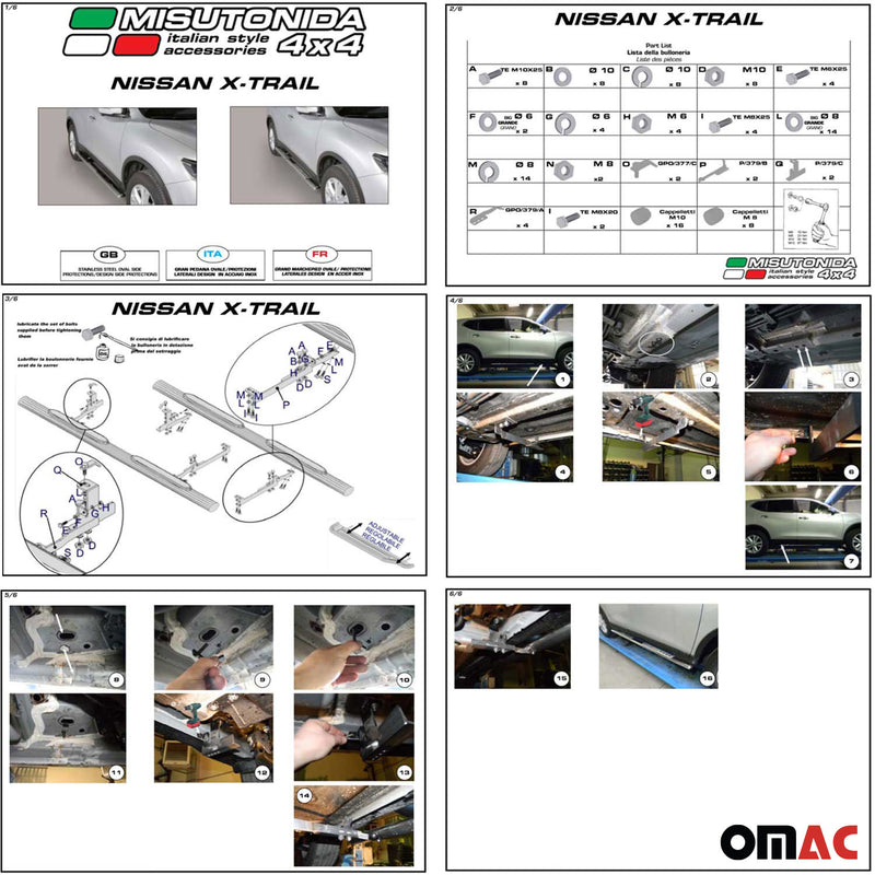 Marchepieds Latéraux pour Nissan X-Trail 2015-2017 Acier Inoxy Argent