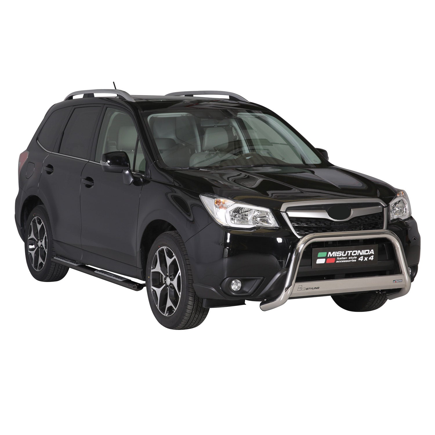 Marchepieds Latéraux pour Subaru Forester IV 2013-2015 Pre-FL Acier Inox Noir 2x