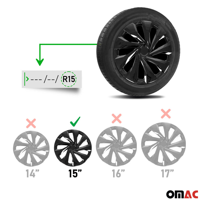 Jeu Enjoliveurs de Roue pour Peugeot 2008 15 Pouces 4 Piéces Noir