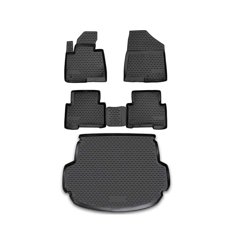 Kit Tapis de sol et coffre pour Hyundai Santa Fe 2013-2018 en Caoutchouc Noir