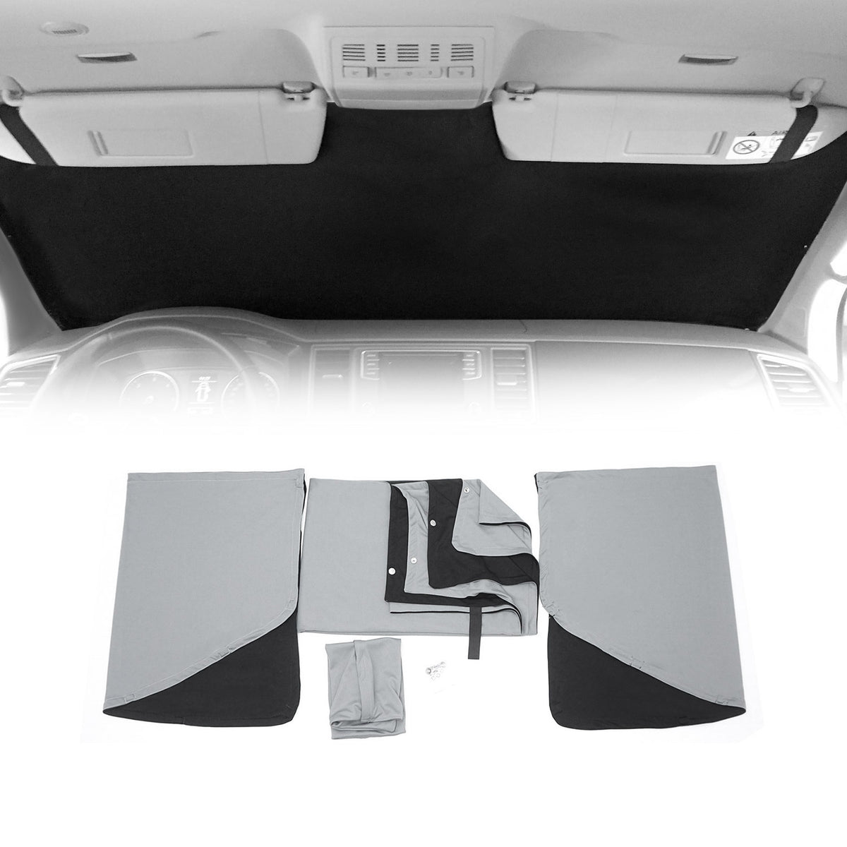Rideaux pare-soleil magnétique pour VW Caddy 2003-2015 Gris-Noir Tissu