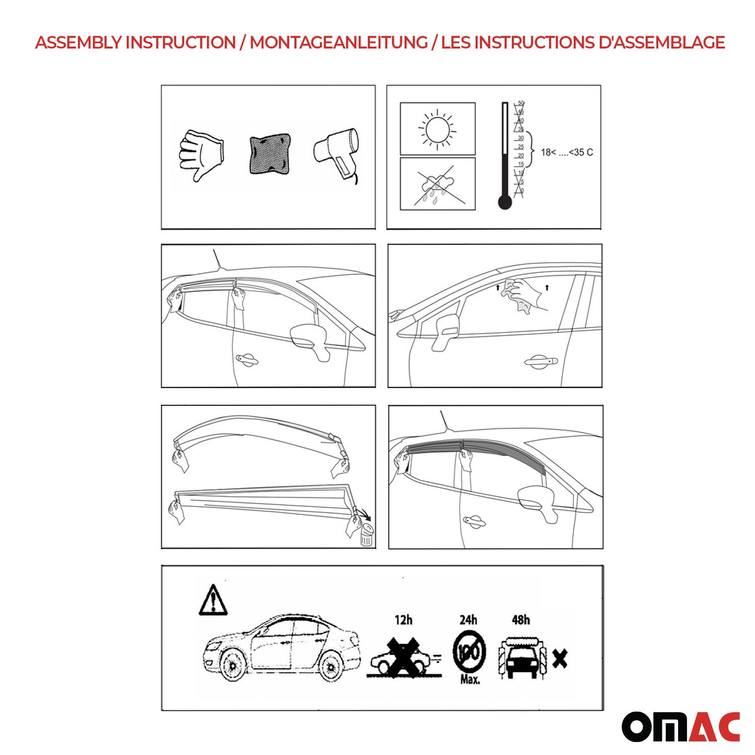 Déflecteurs de Vent pluie d'air pour Opel Corsa D 2006-2015 HB Acrylique Noir 4x